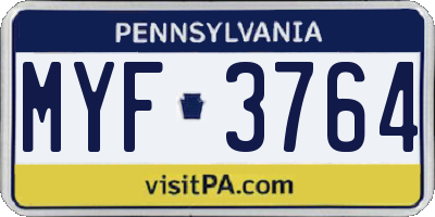 PA license plate MYF3764