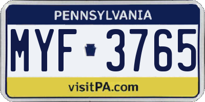 PA license plate MYF3765