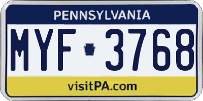 PA license plate MYF3768