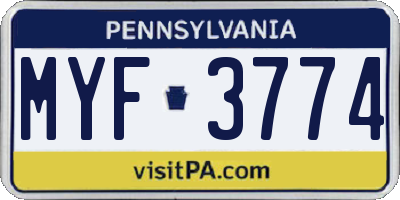 PA license plate MYF3774