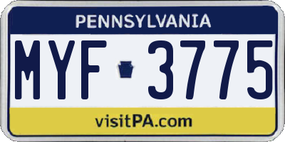 PA license plate MYF3775