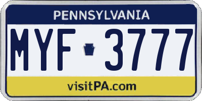 PA license plate MYF3777