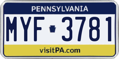PA license plate MYF3781