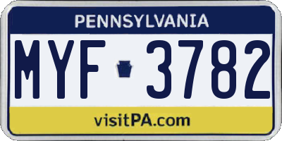 PA license plate MYF3782