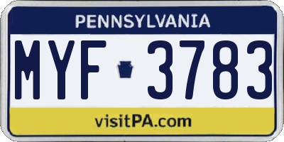 PA license plate MYF3783