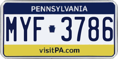 PA license plate MYF3786