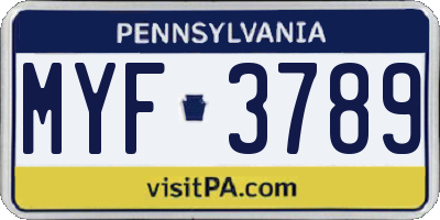 PA license plate MYF3789