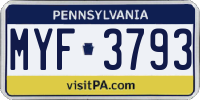 PA license plate MYF3793
