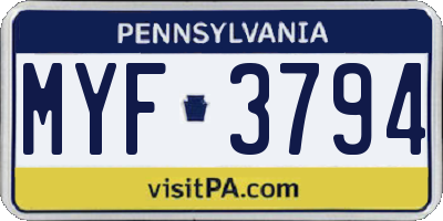PA license plate MYF3794