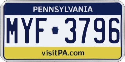 PA license plate MYF3796