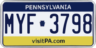 PA license plate MYF3798