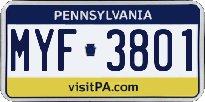 PA license plate MYF3801