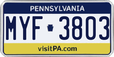 PA license plate MYF3803