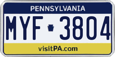PA license plate MYF3804