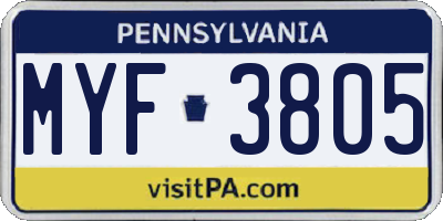 PA license plate MYF3805
