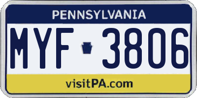 PA license plate MYF3806