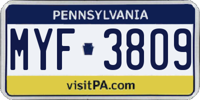 PA license plate MYF3809