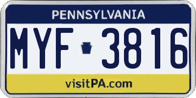 PA license plate MYF3816