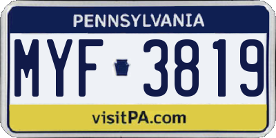 PA license plate MYF3819