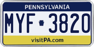 PA license plate MYF3820