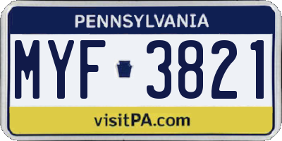 PA license plate MYF3821
