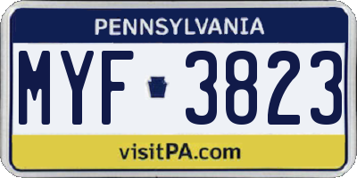 PA license plate MYF3823