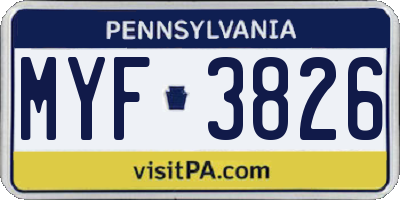 PA license plate MYF3826