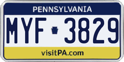 PA license plate MYF3829