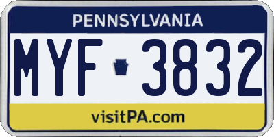 PA license plate MYF3832