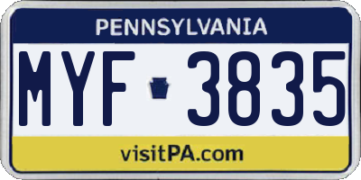 PA license plate MYF3835