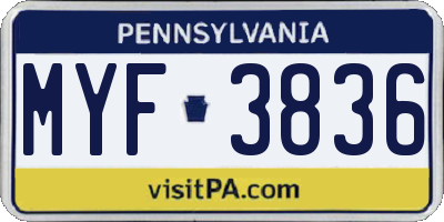 PA license plate MYF3836