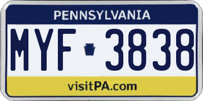 PA license plate MYF3838