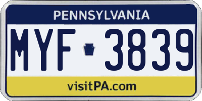PA license plate MYF3839