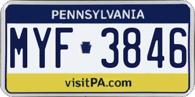 PA license plate MYF3846