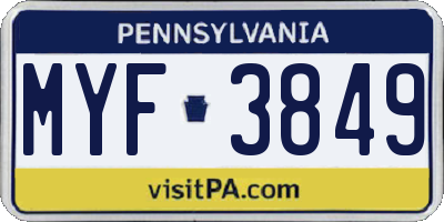 PA license plate MYF3849