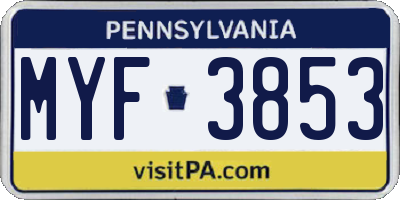 PA license plate MYF3853