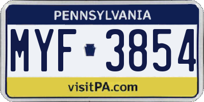 PA license plate MYF3854