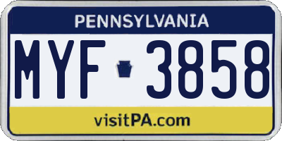 PA license plate MYF3858