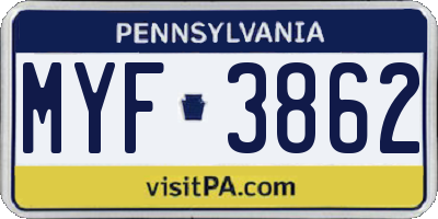 PA license plate MYF3862