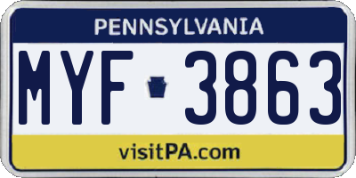 PA license plate MYF3863