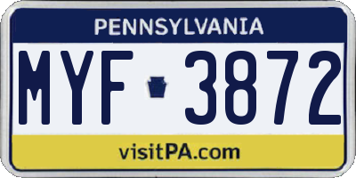 PA license plate MYF3872