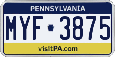 PA license plate MYF3875