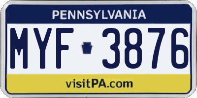 PA license plate MYF3876