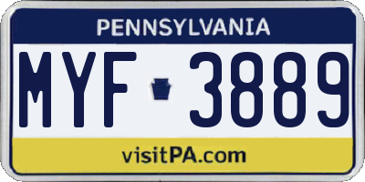 PA license plate MYF3889