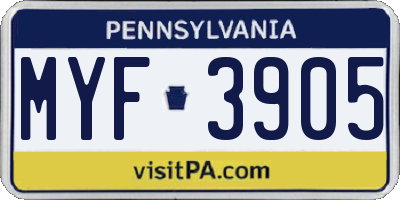 PA license plate MYF3905