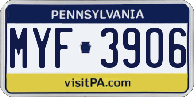 PA license plate MYF3906