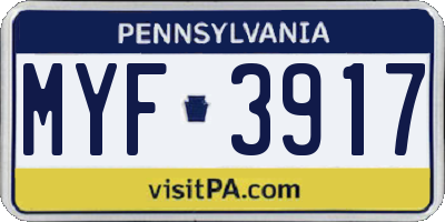 PA license plate MYF3917