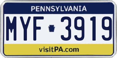 PA license plate MYF3919
