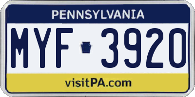 PA license plate MYF3920