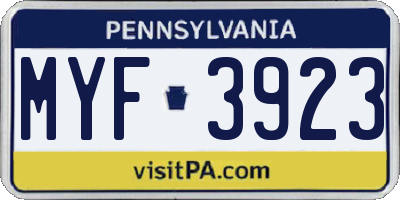 PA license plate MYF3923